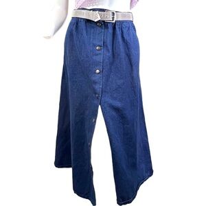 Vintage Denim Midi Skirt Woman’s Size 8 100% Cotton Dark Wash Jean Snap up front